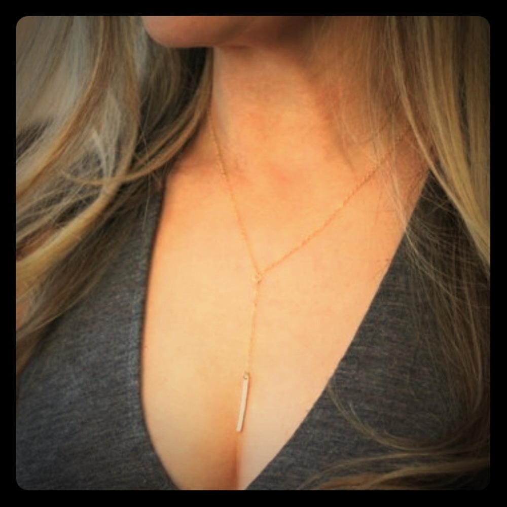 Delicate Rose Gold Bar Lariat Necklace